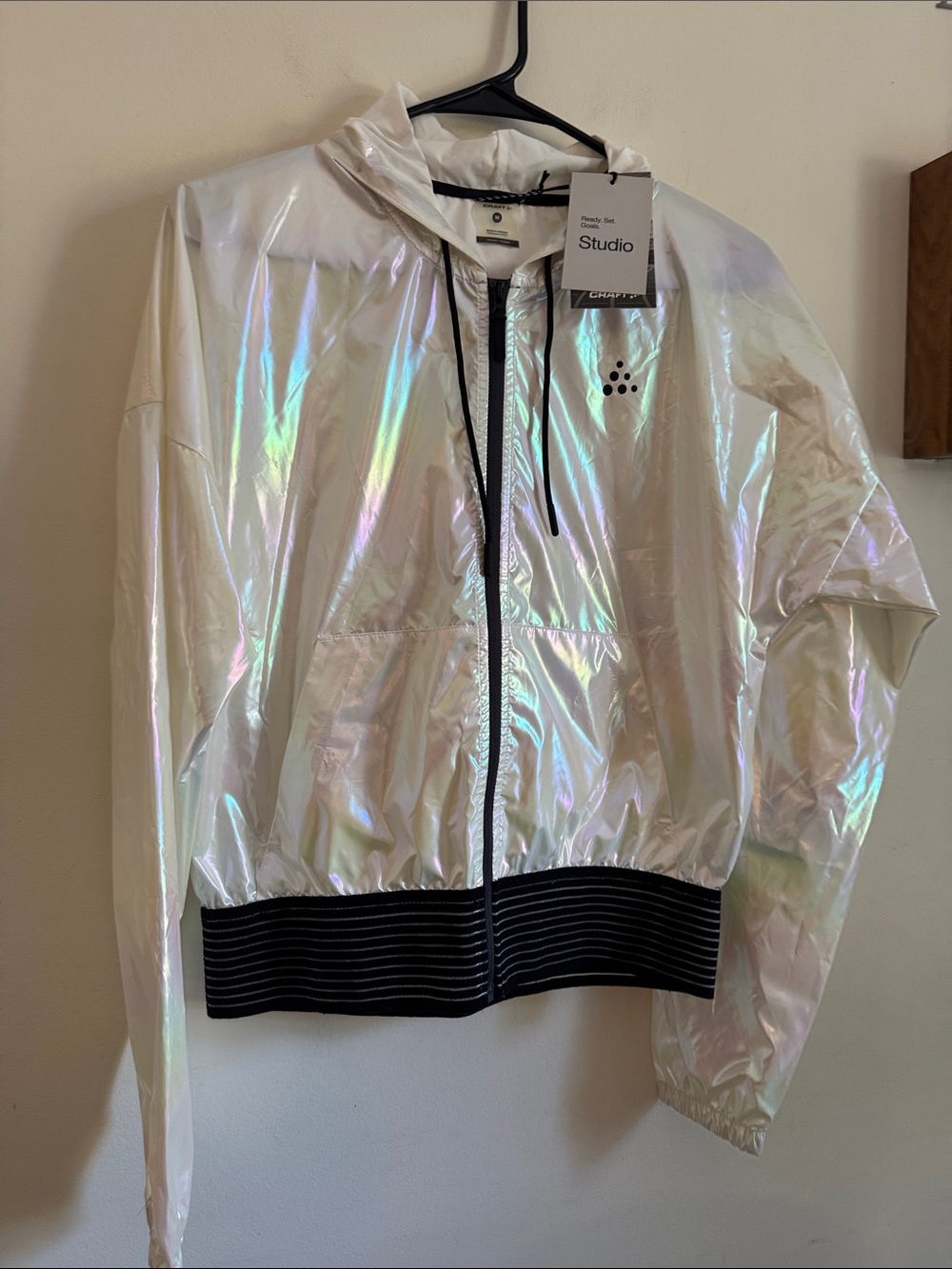 Craft Iridescent White Bomber Jacket with Black Trim